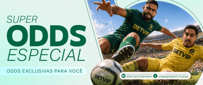 Jogadores de futebol em disputa de bola em arte promocional da BETVIP